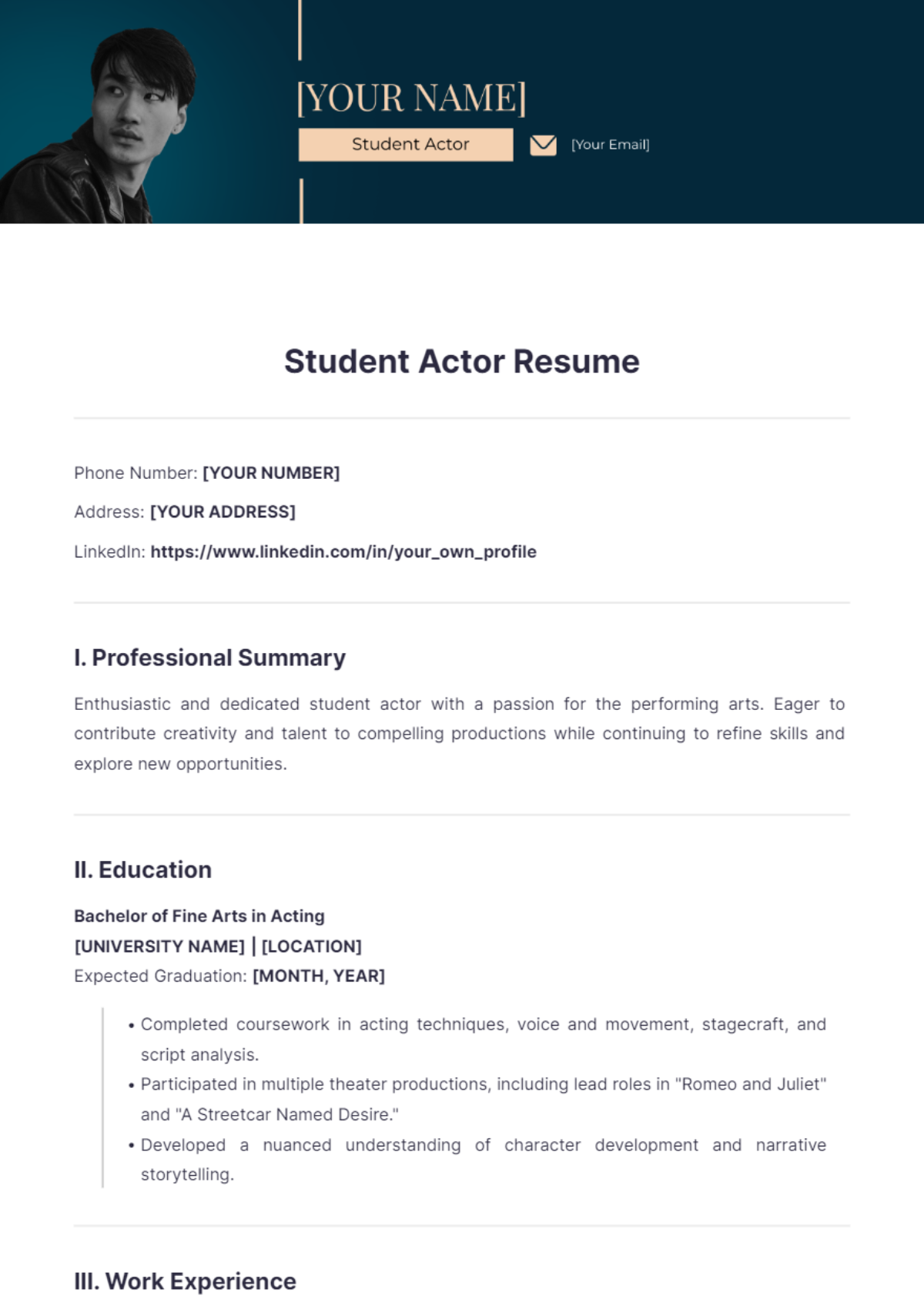 Student Actor Resume - Edit Online & Download