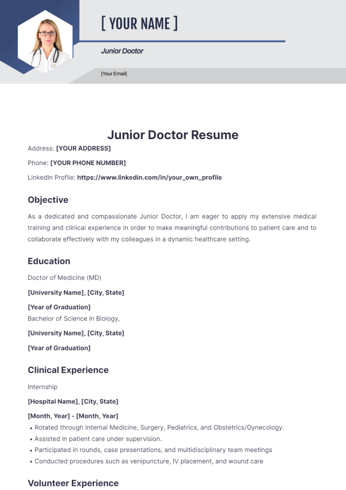 Junior Doctor Resume - Edit Online & Download