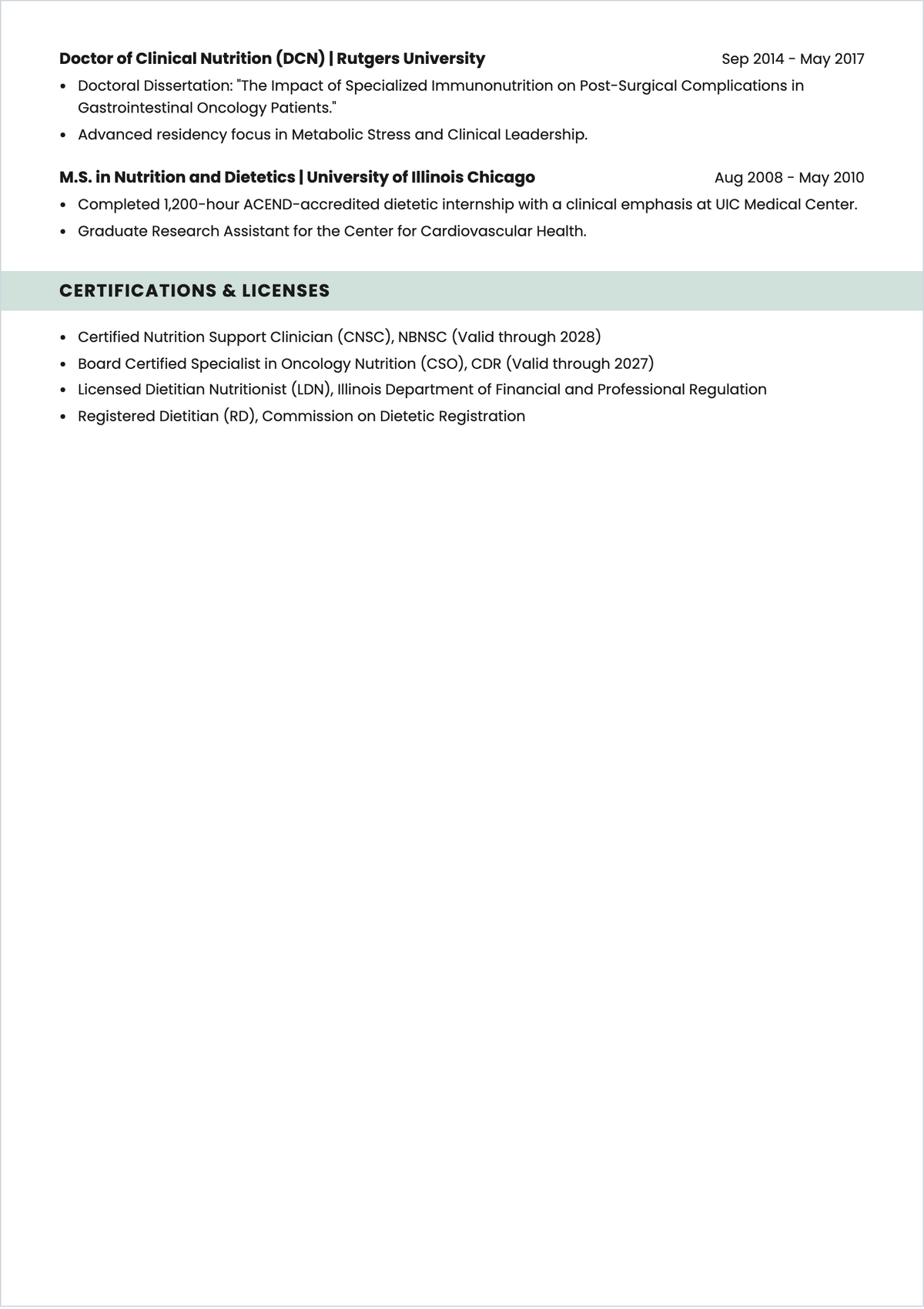 Free Nutritionist Doctor ATS Resume Template, AI Resume Builder