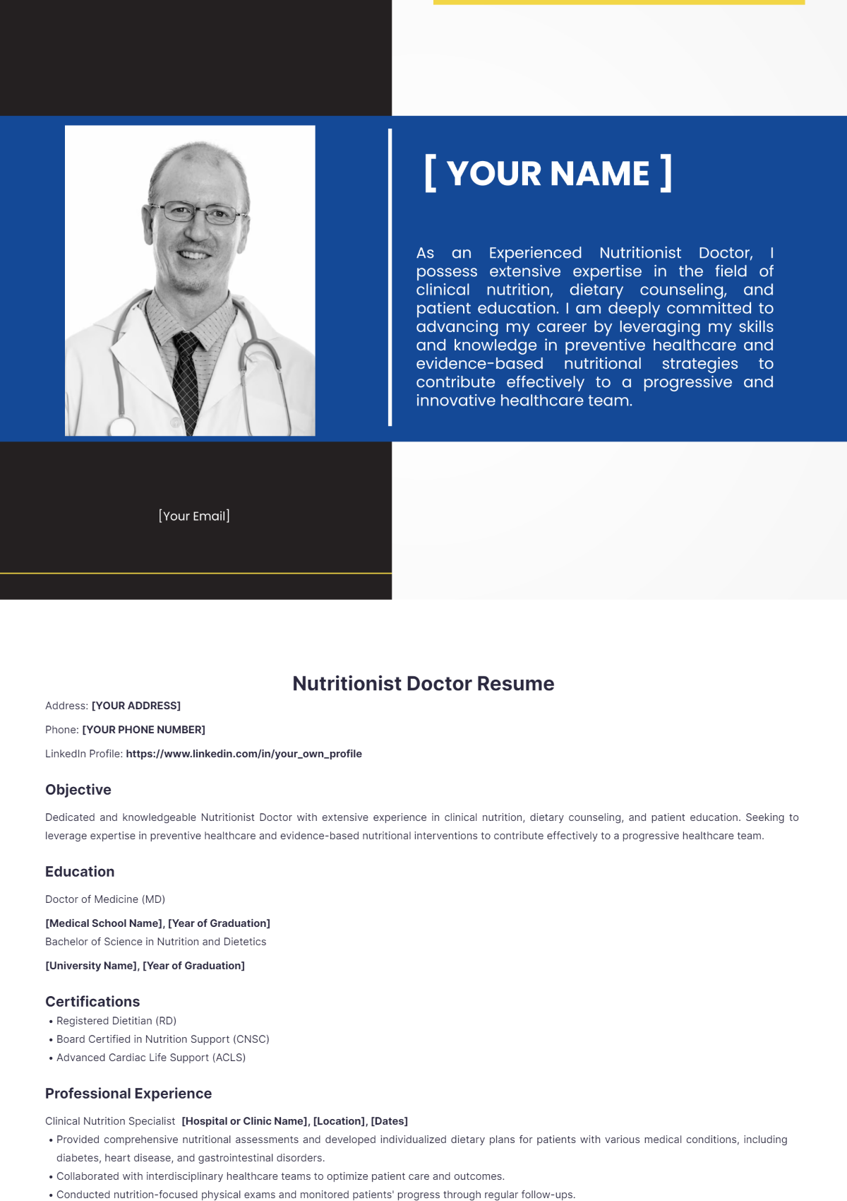 Nutritionist Doctor Resume - Edit Online & Download