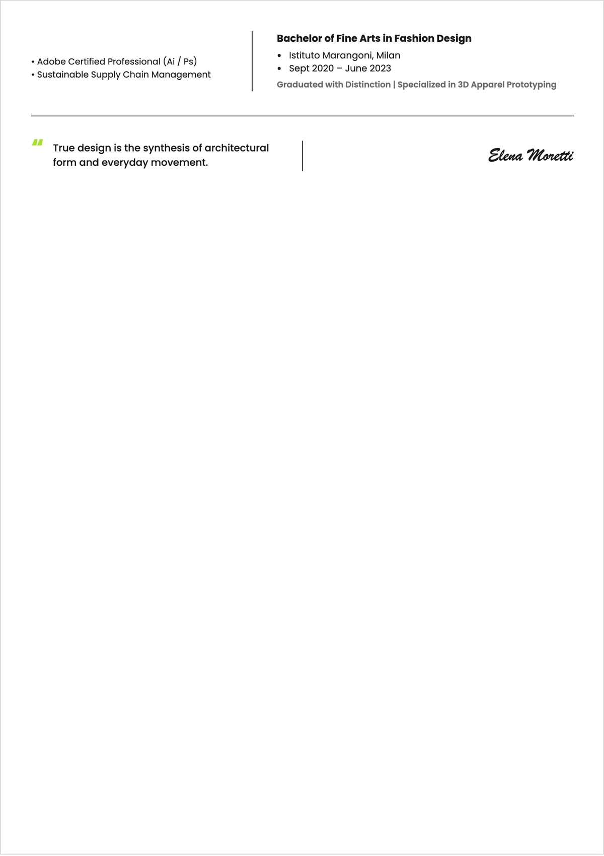 Free Junior Fashion Designer ATS Resume Template, AI Resume Builder