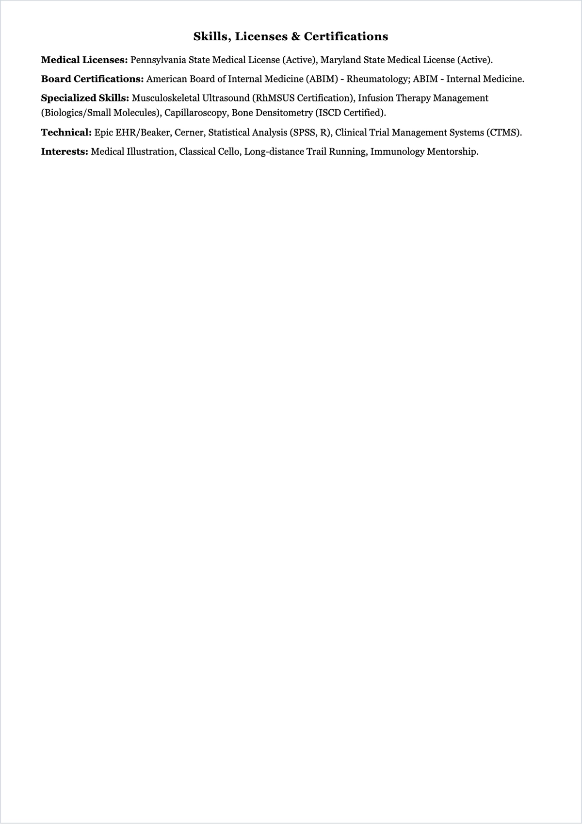 Free Rheumatologist Doctor ATS Resume Template, AI Resume Builder