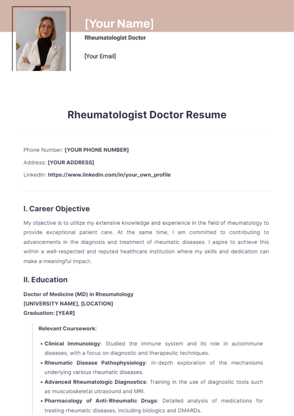 Rheumatologist Doctor Resume - Edit Online & Download