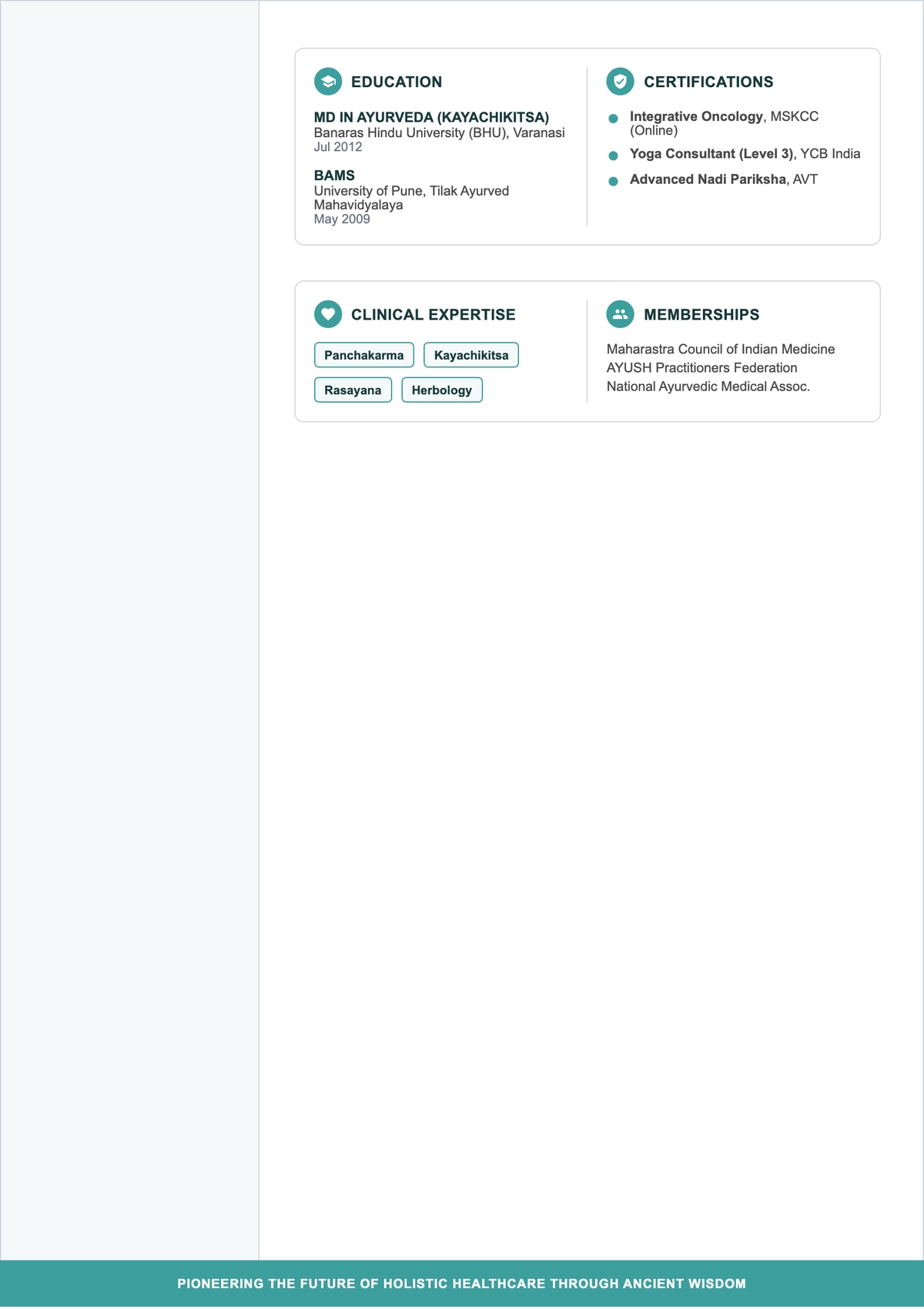 Free Ayurvedic Doctor ATS Resume Template, AI Resume Builder