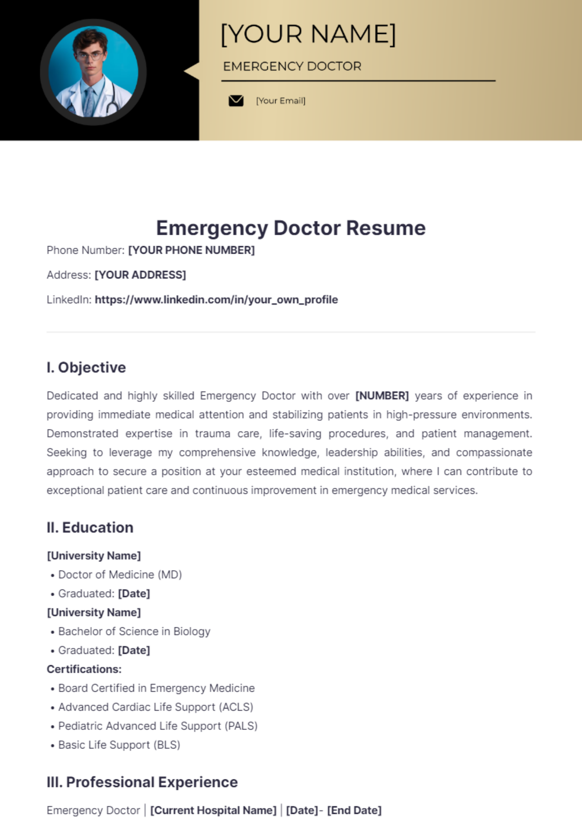 Emergency Doctor Resume - Edit Online & Download