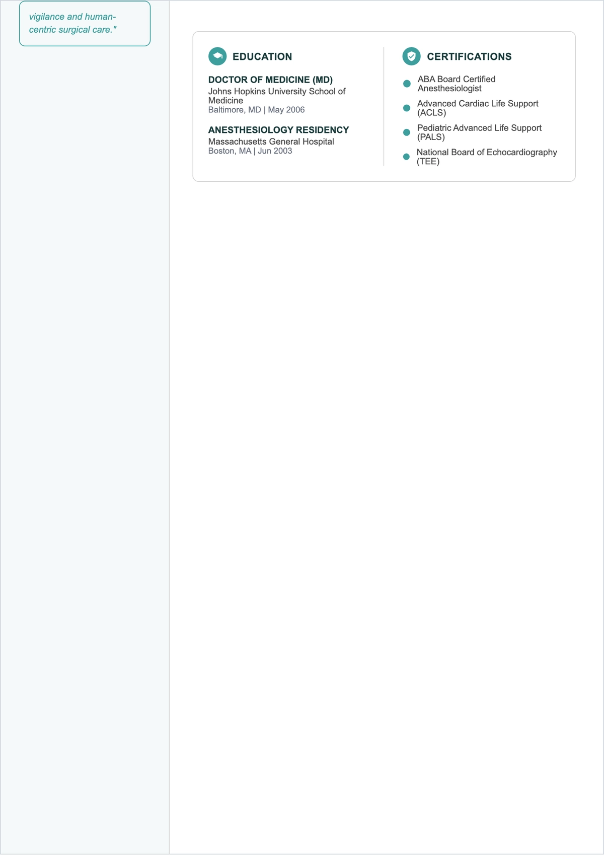 Free Anesthesiologist Doctor ATS Resume Template, AI Resume Builder