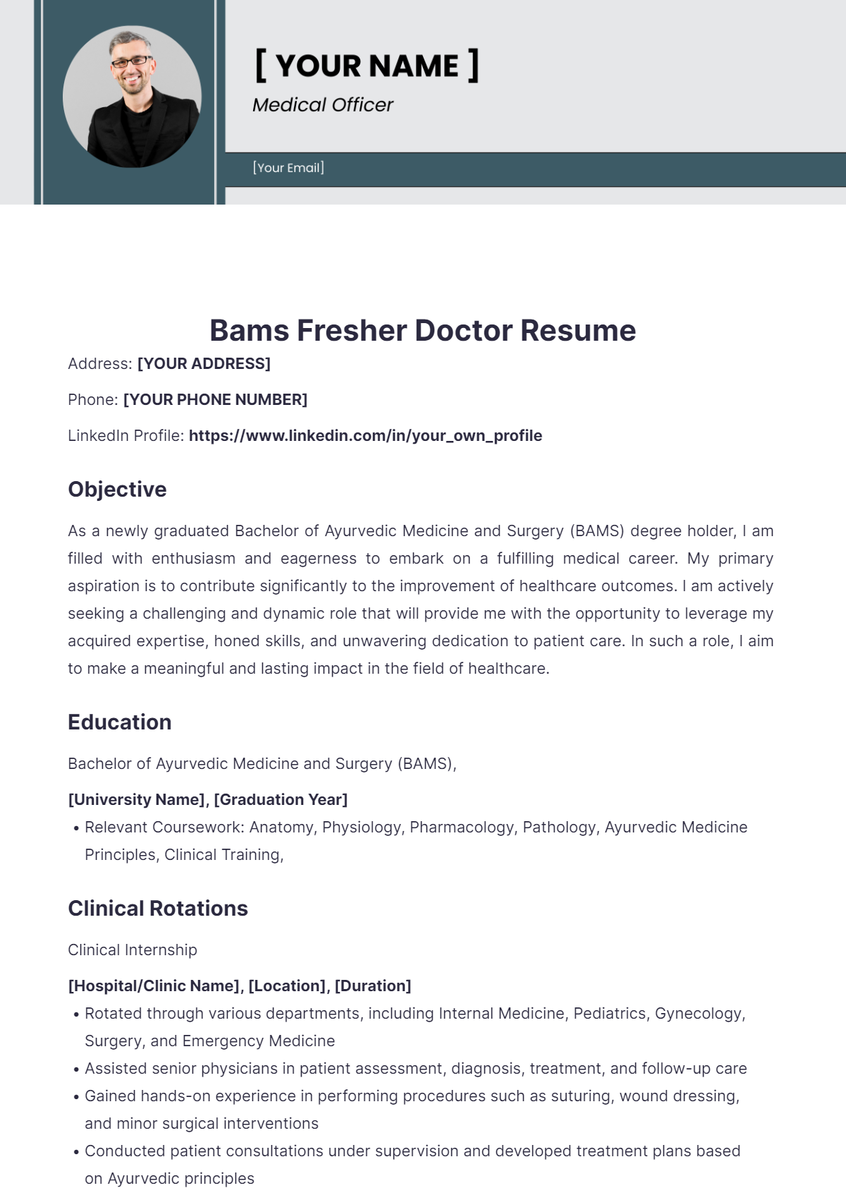 Bams Fresher Doctor Resume - Edit Online & Download