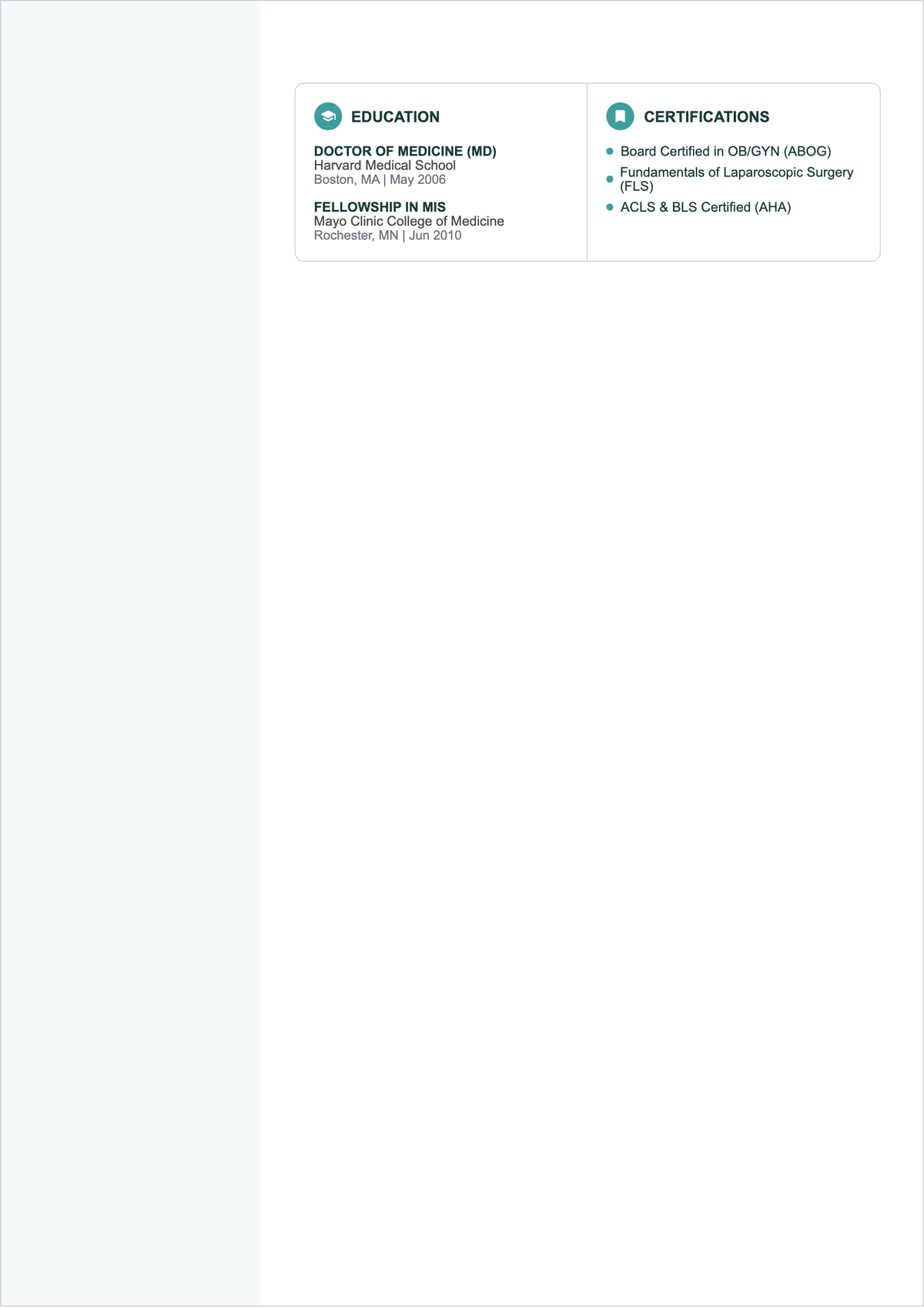 Free Gynaecologist Doctor ATS Resume Template, AI Resume Builder