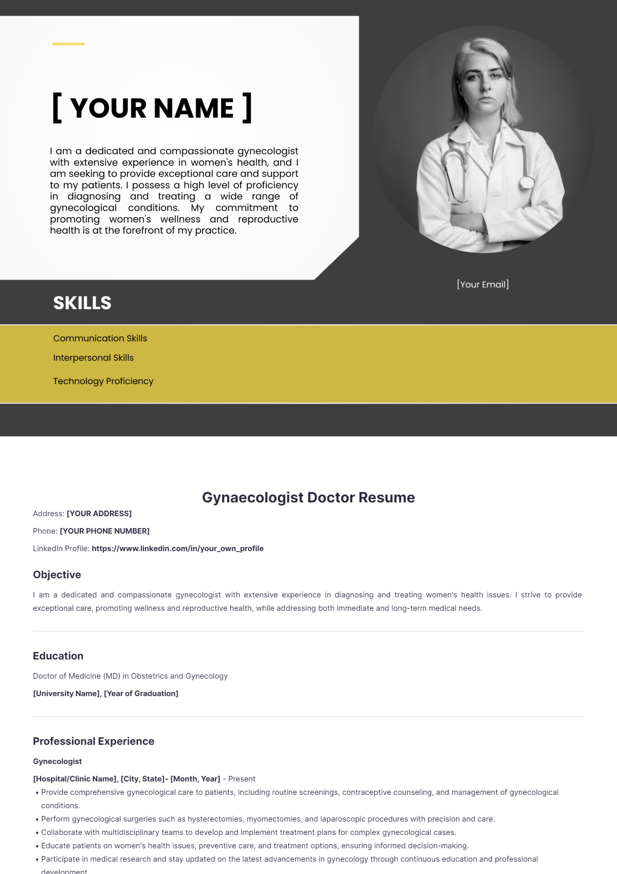 Gynaecologist Doctor Resume - Edit Online & Download