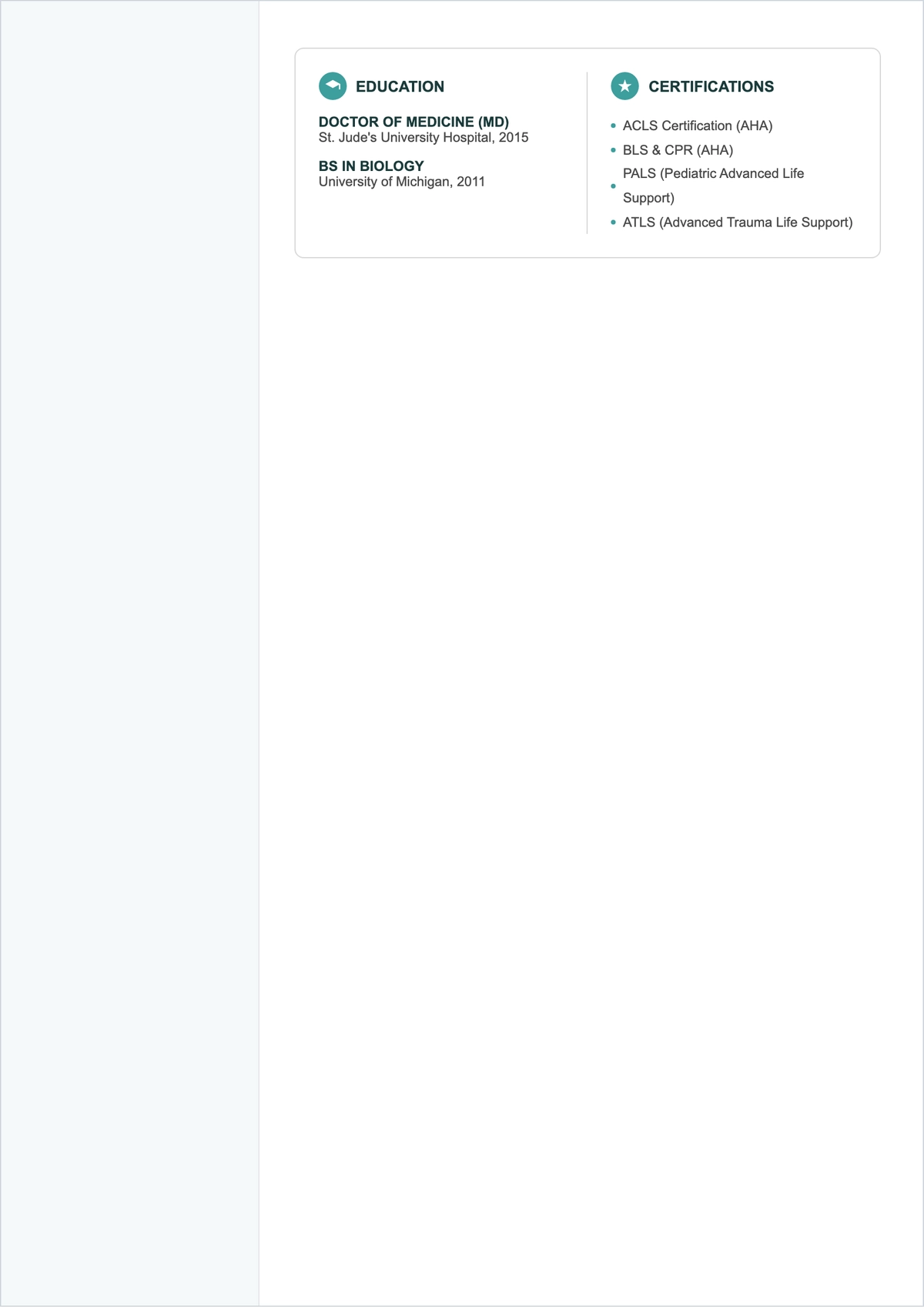 Free Duty Doctor ATS Resume Template, AI Resume Builder