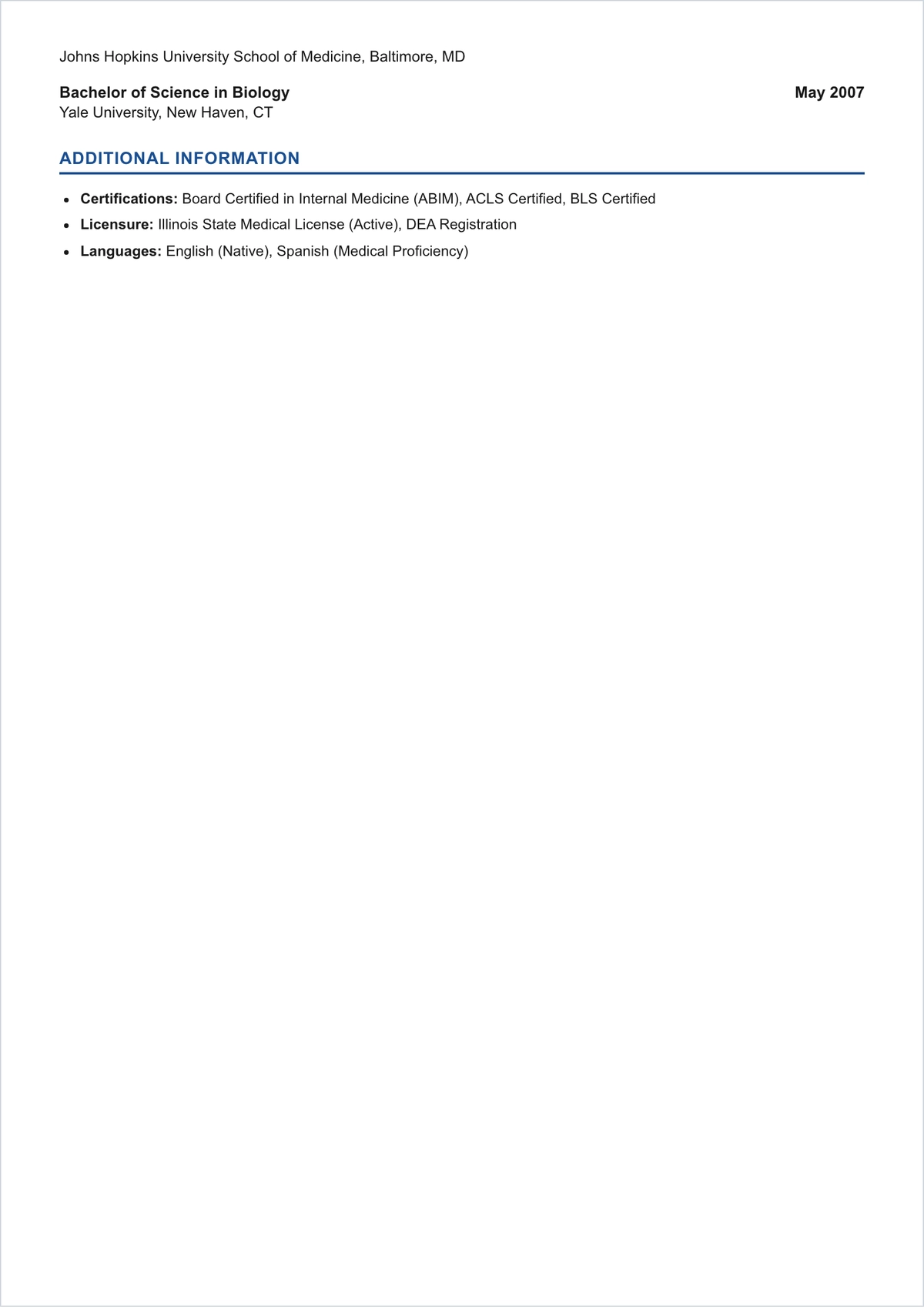 Free Professional Doctor ATS Resume Template, AI Resume Builder