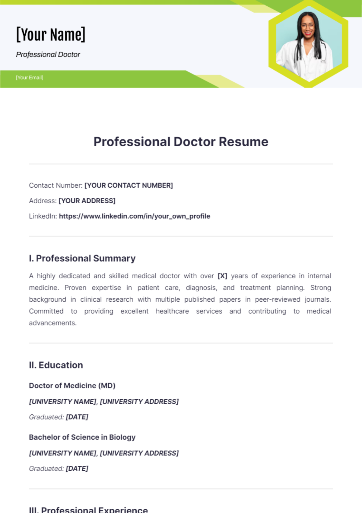 Professional Doctor Resume - Edit Online & Download