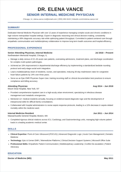 Free Professional Doctor ATS Resume Template, AI Resume Builder