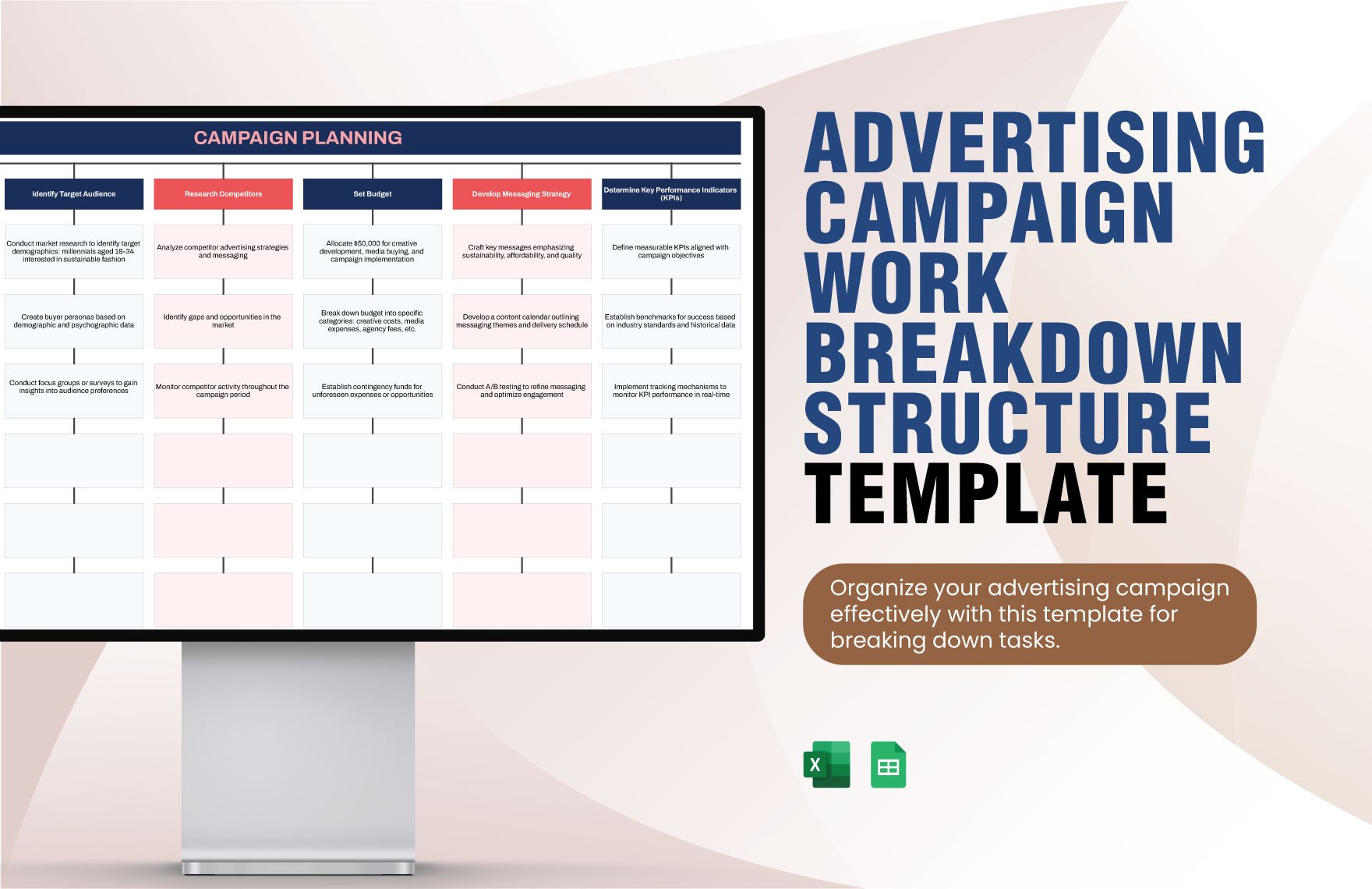 Advertising Campaign Work Breakdown Structure Template in Excel, Google Sheets
