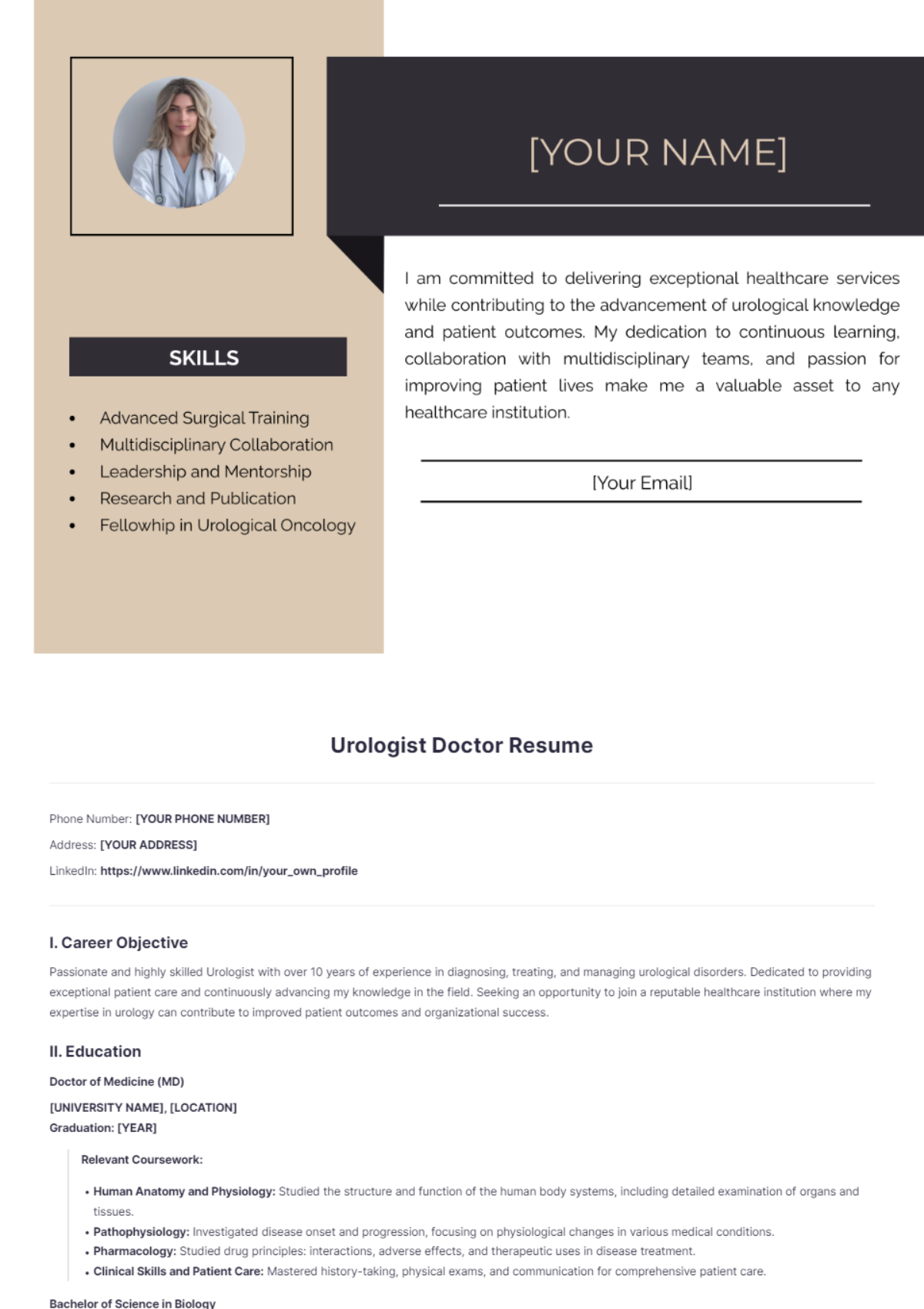 Urologist Doctor Resume - Edit Online & Download