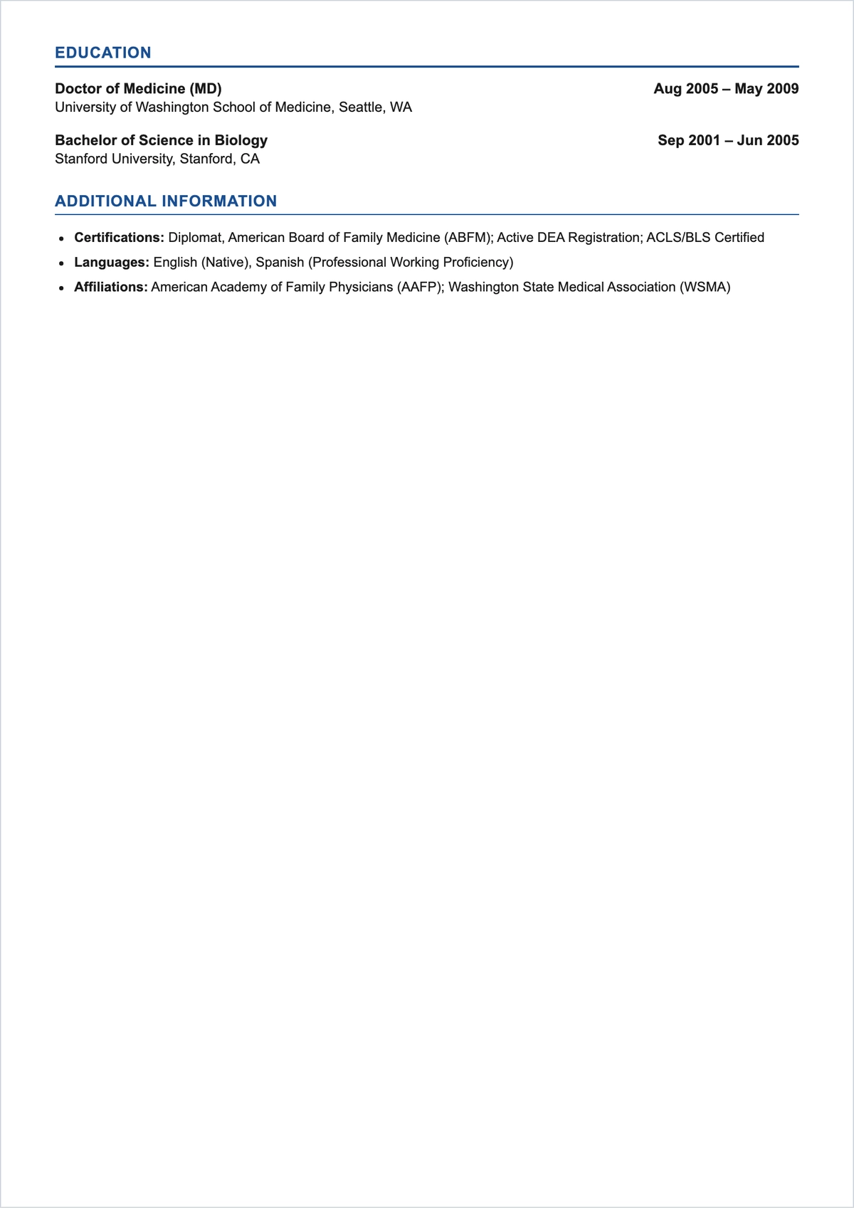 Free Primary Care Doctor ATS Resume Template, AI Resume Builder