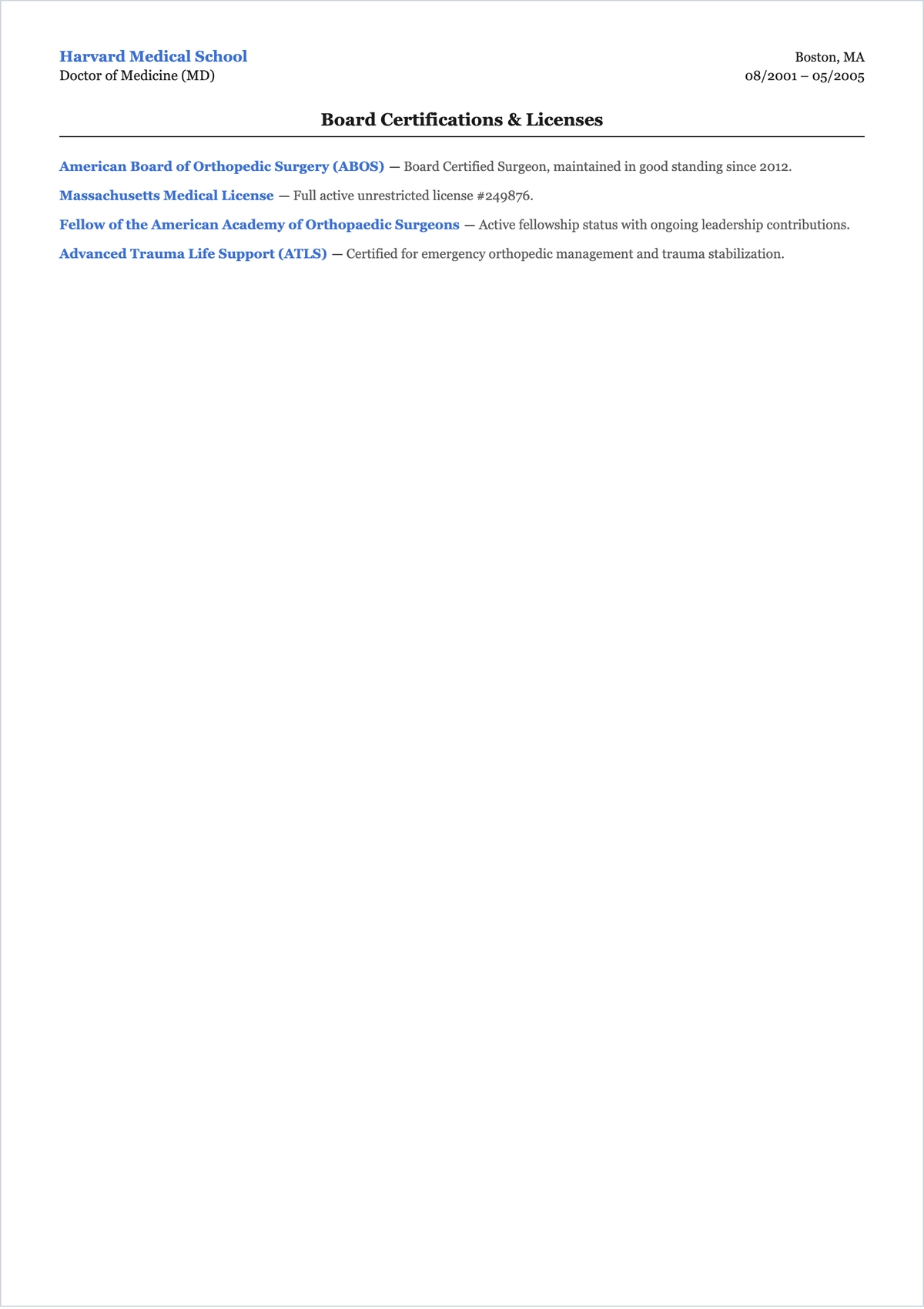 Free Orthopedic Surgeon Doctor ATS Resume Template, AI Resume Builder