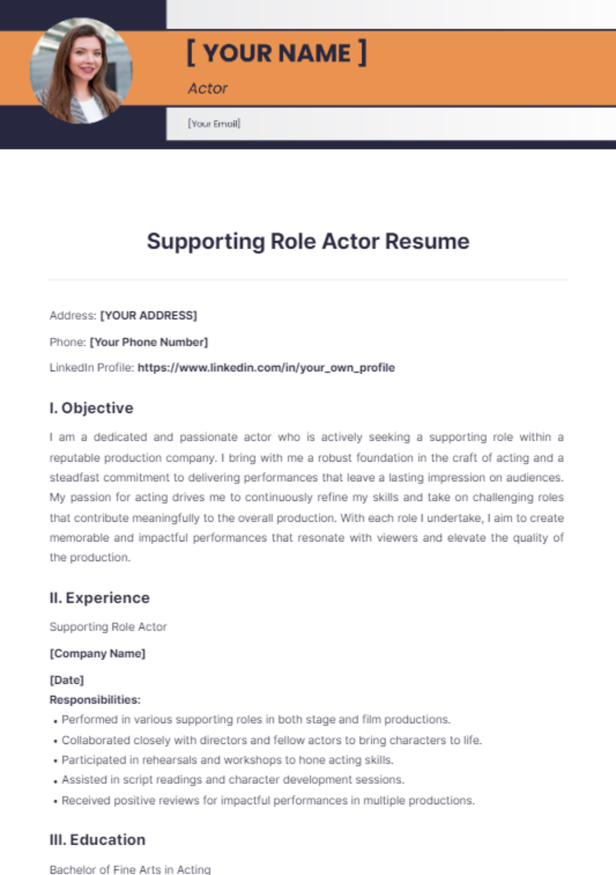 Supporting Role Actor Resume - Edit Online & Download