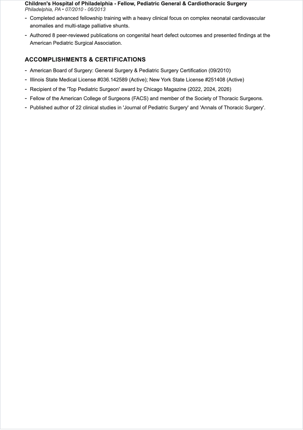 Free Pediatric Surgeon Doctor ATS Resume Template, AI Resume Builder