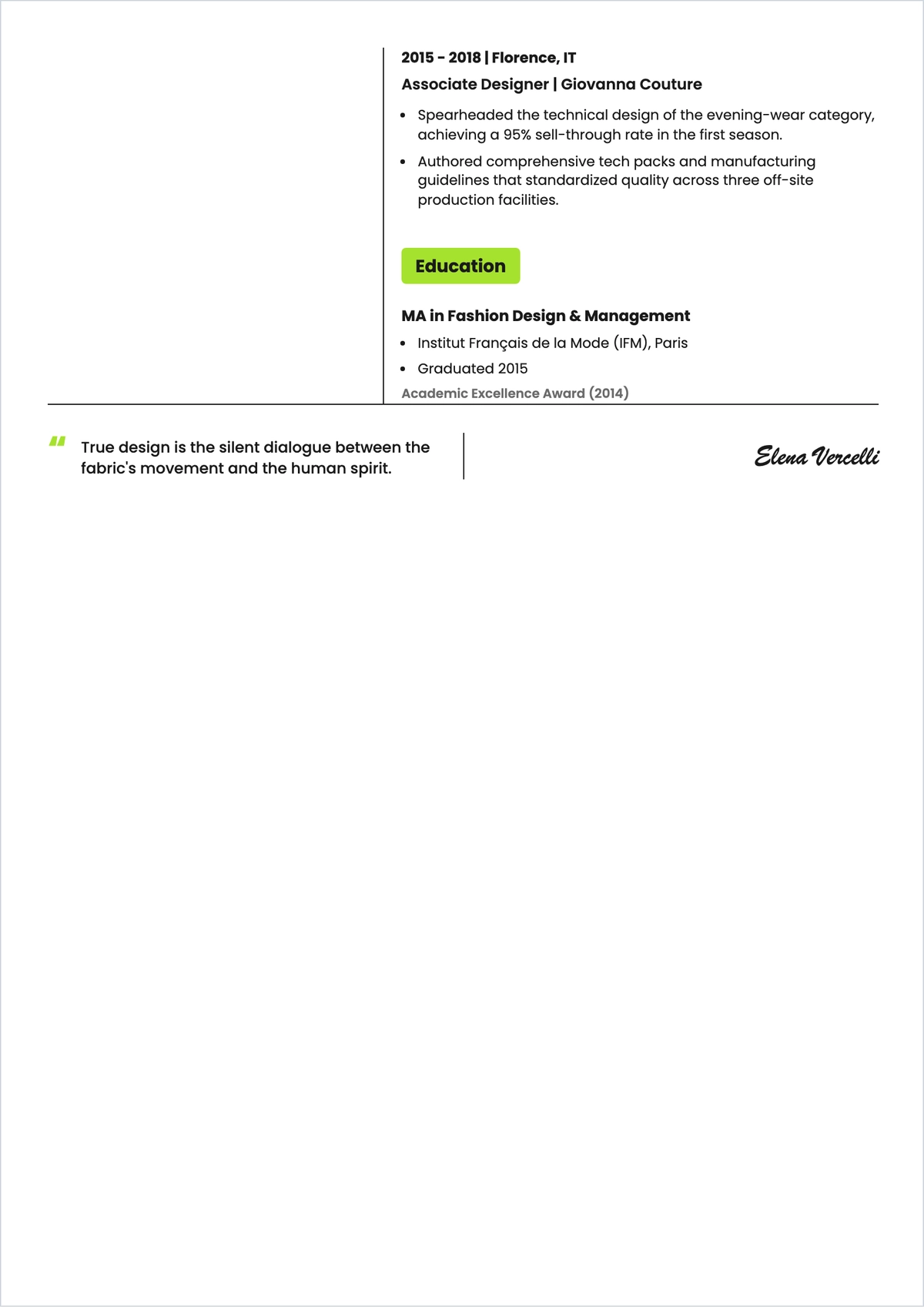 Free Ready-To-Wear Fashion Designer ATS Resume Template