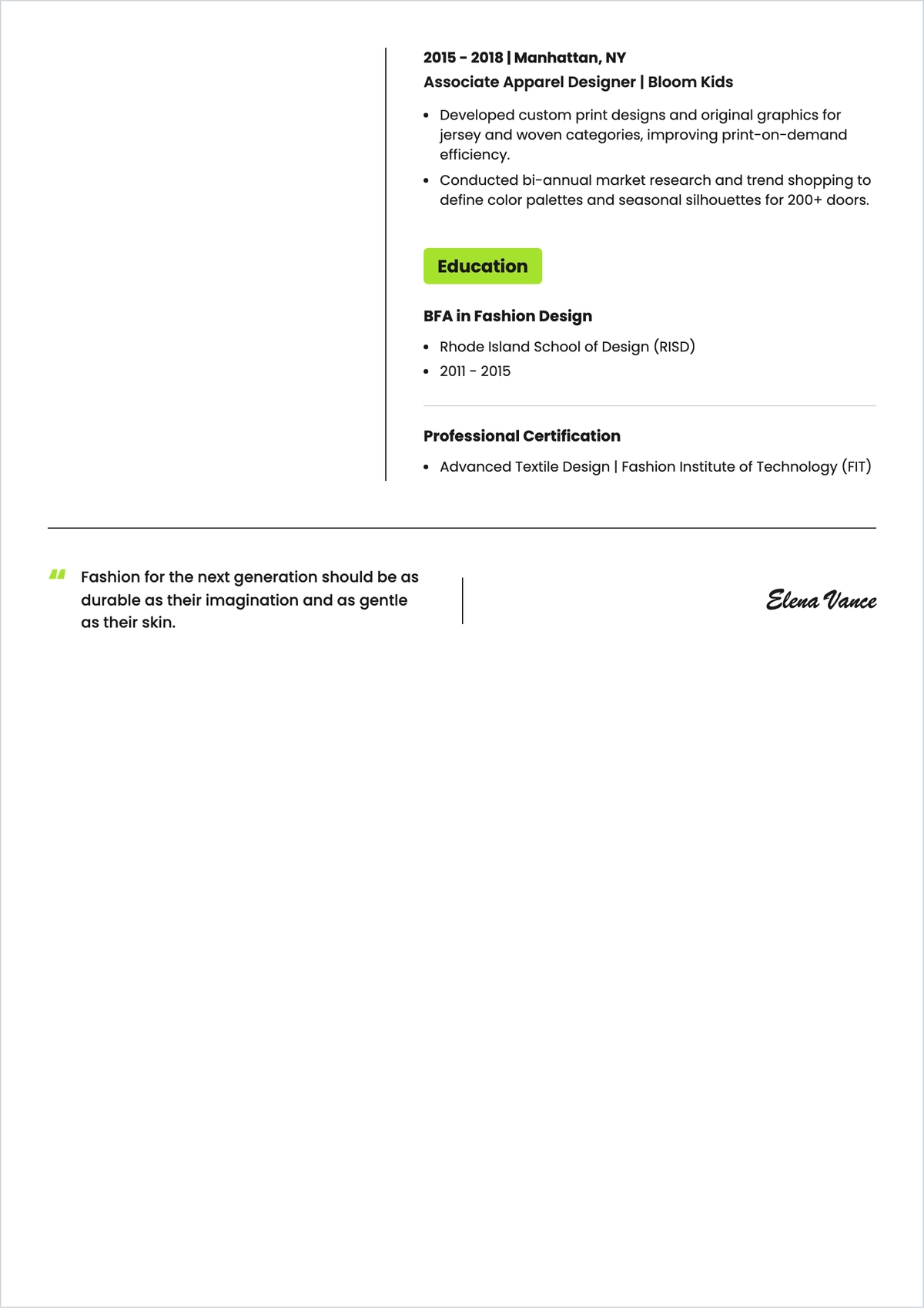 Free Children's Fashion Designer ATS Resume Template