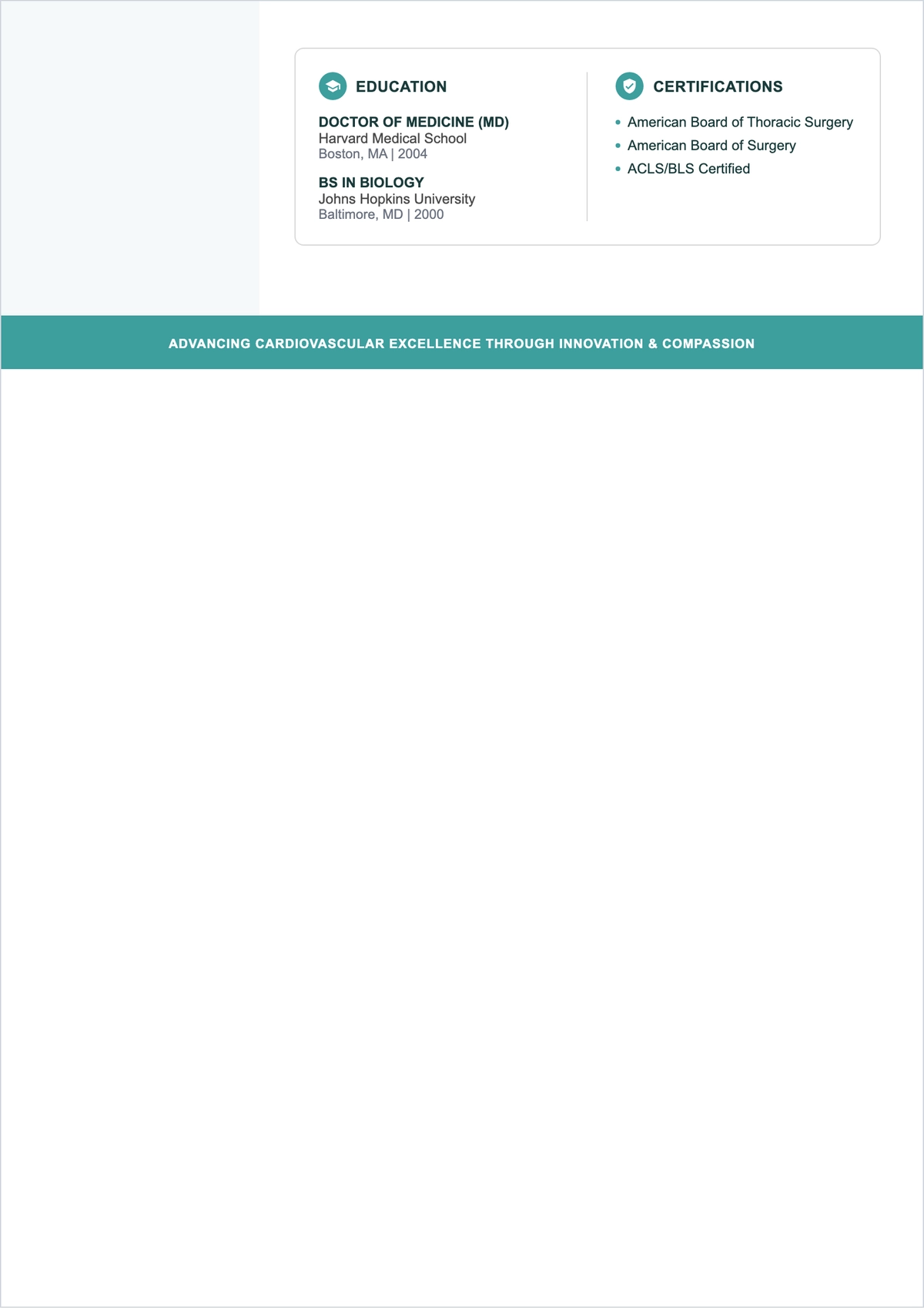 Free Cardiothoracic Surgeon Doctor ATS Resume Template