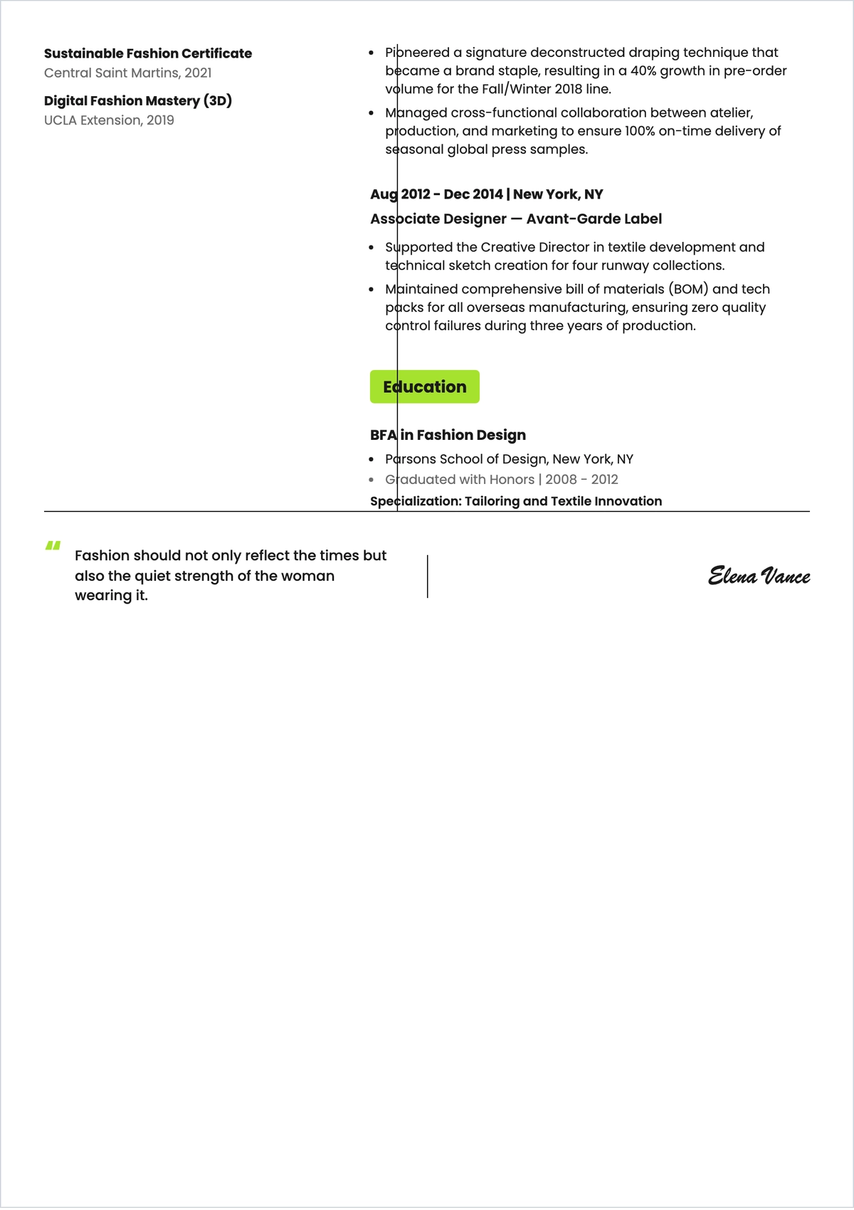 Free Women's Fashion Designer ATS Resume Template, AI Resume Builder