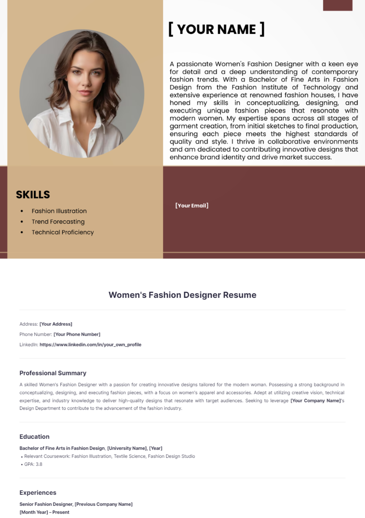 Women's Fashion Designer Resume - Edit Online & Download