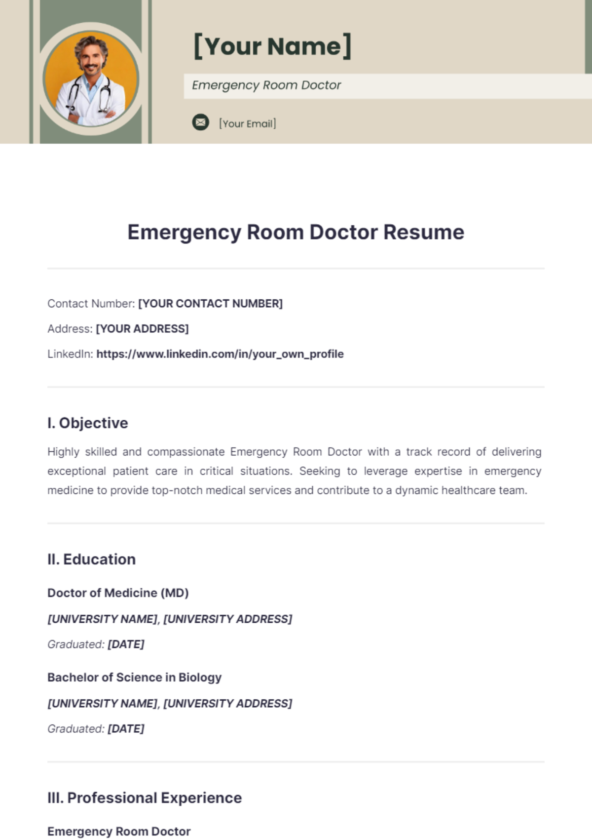 Emergency Room Doctor Resume - Edit Online & Download