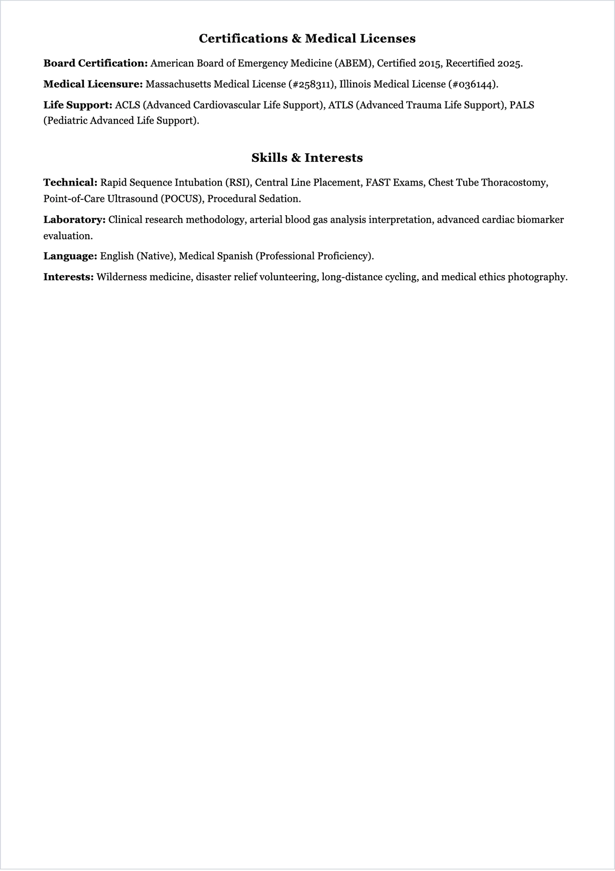 Free Emergency Room Doctor ATS Resume Template, AI Resume Builder