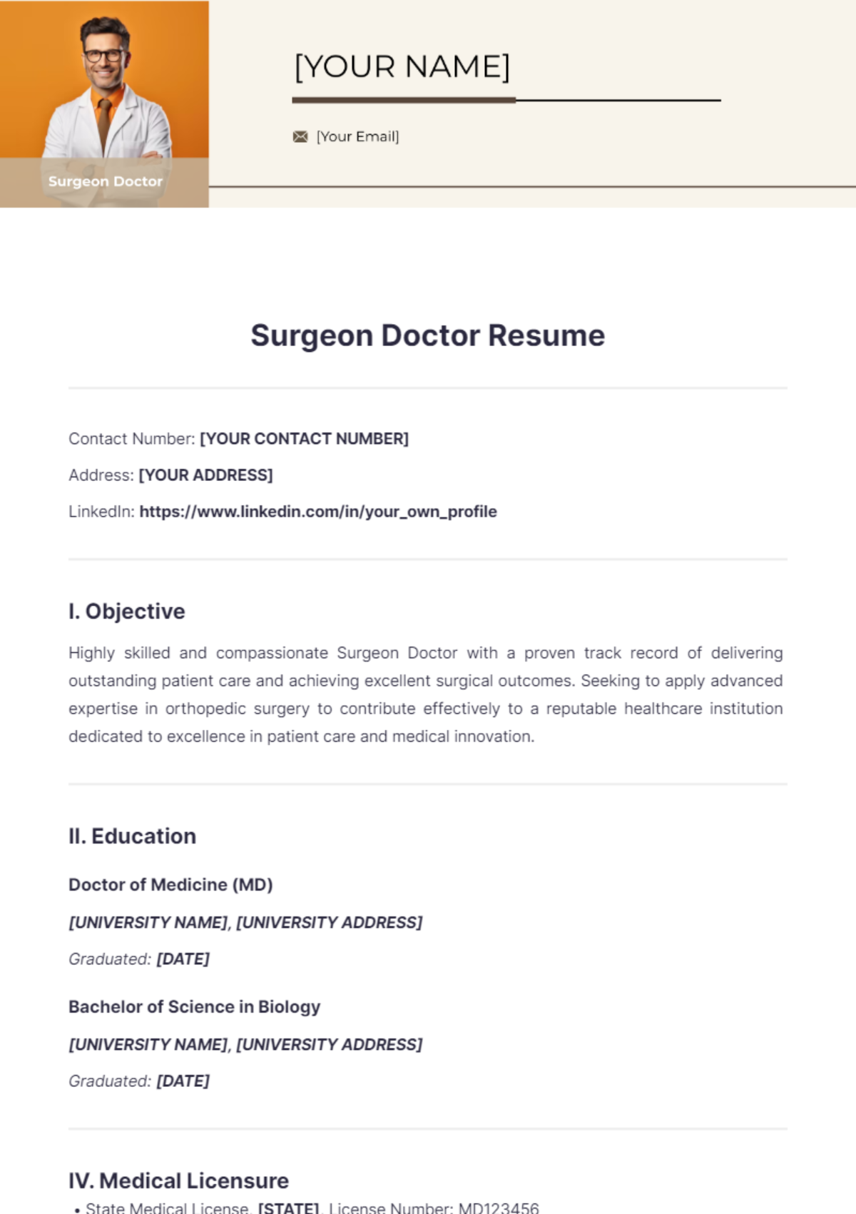 Surgeon Doctor Resume - Edit Online & Download