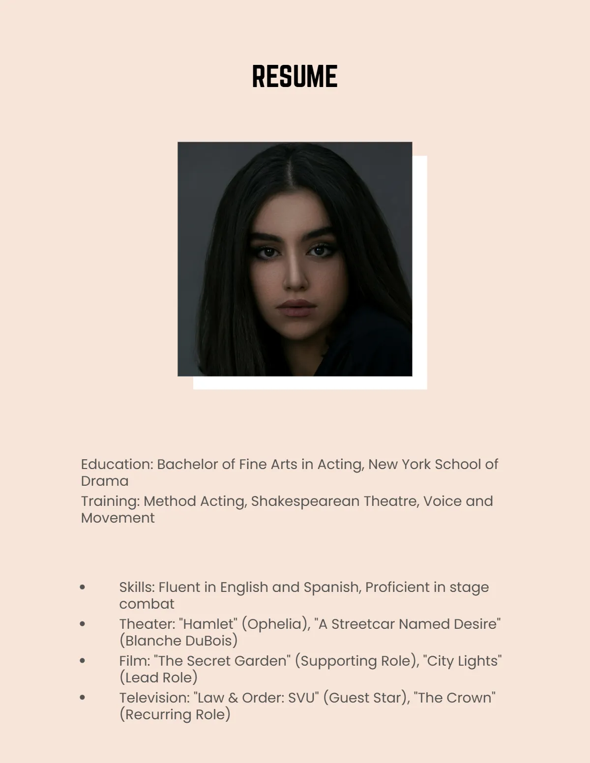 Free Acting Portfolio Template to Edit Online