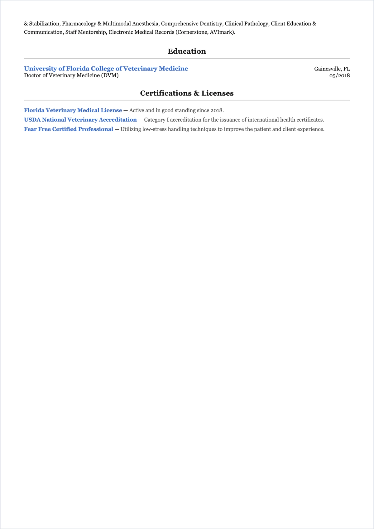 Free Veterinary Doctor ATS Resume Template, AI Resume Builder