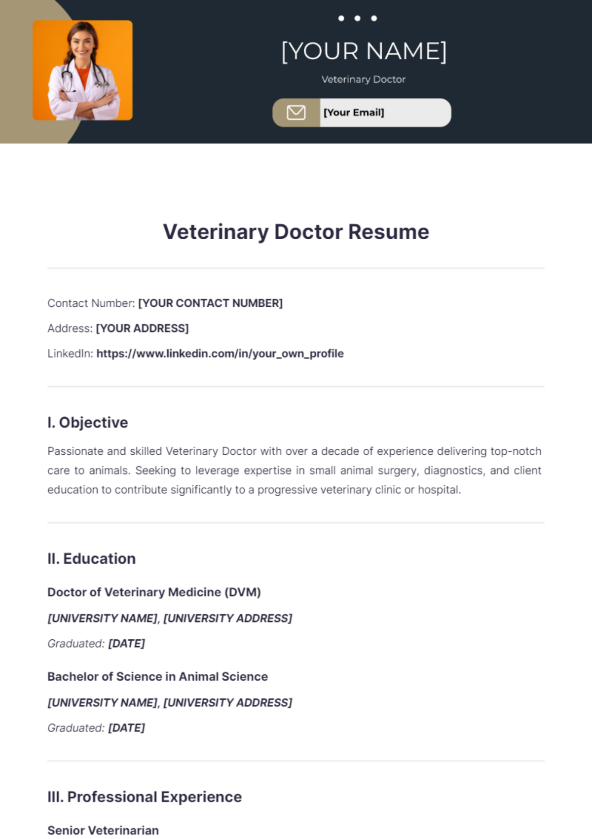 Veterinary Doctor Resume - Edit Online & Download