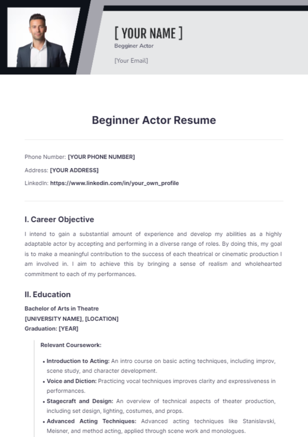 Beginner Actor Resume - Edit Online & Download