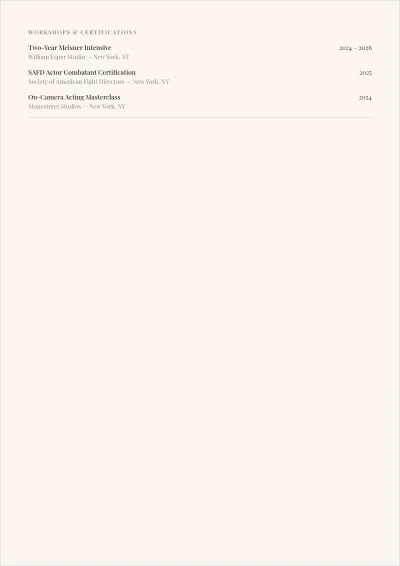 Free Beginner Actor ATS Resume Template, AI Resume Builder