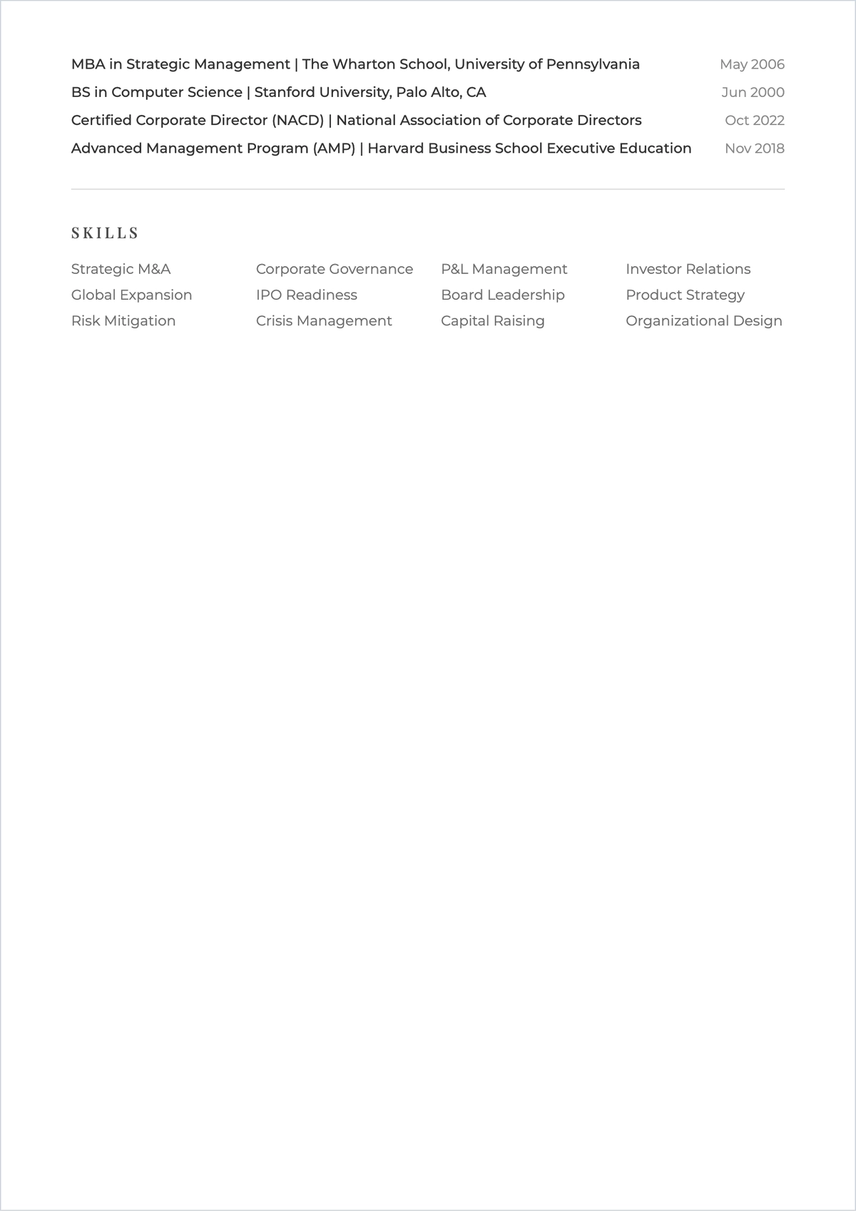 Free Minimalist CEO ATS Resume Template, AI Resume Builder