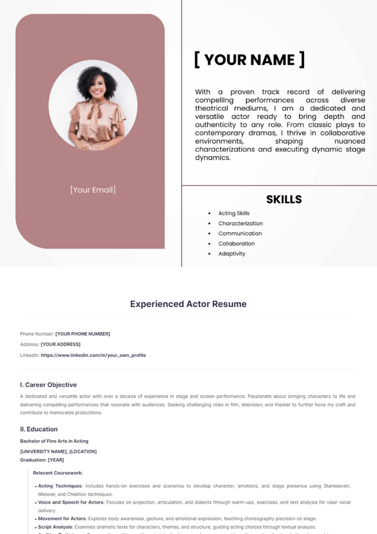 Experienced Actor Resume - Edit Online & Download