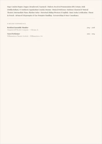 Free Experienced Actor ATS Resume Template, AI Resume Builder