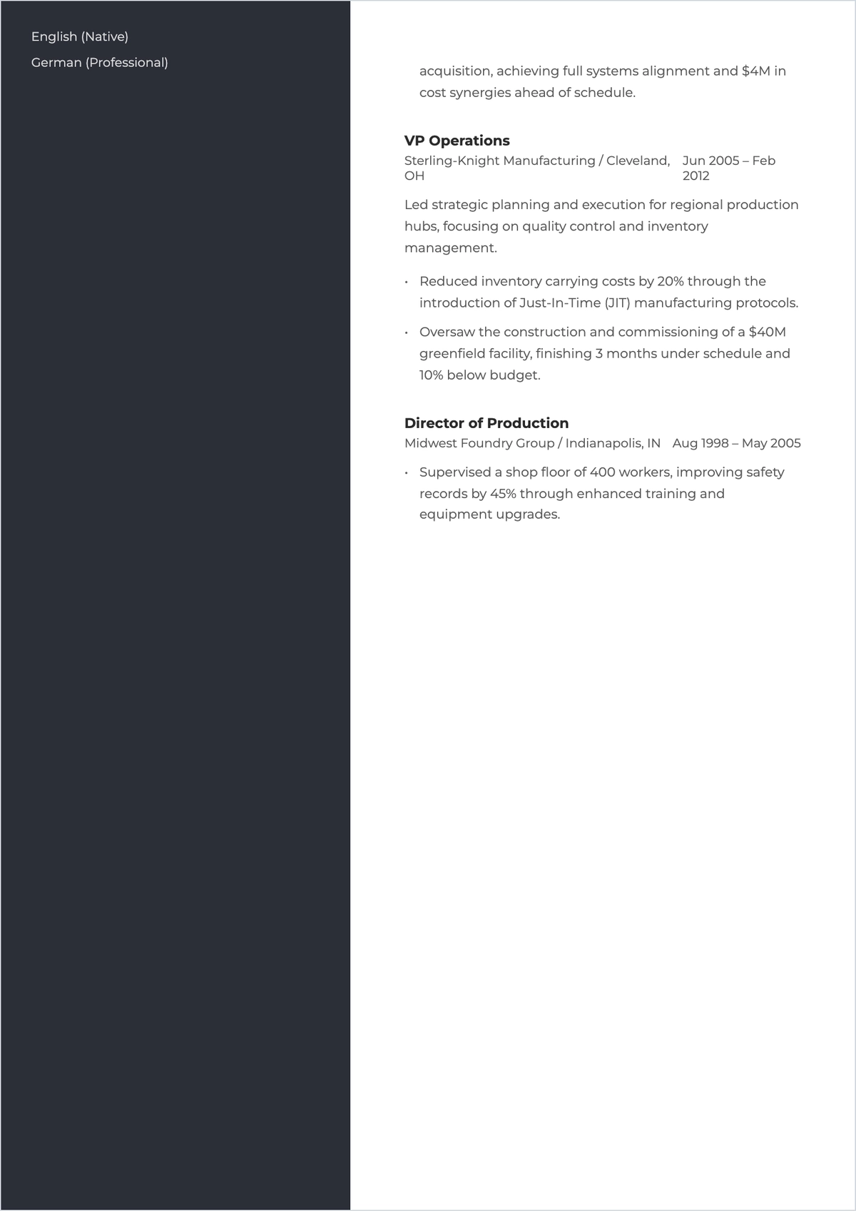 Free Manufacturing CEO ATS Resume Template, AI Resume Builder