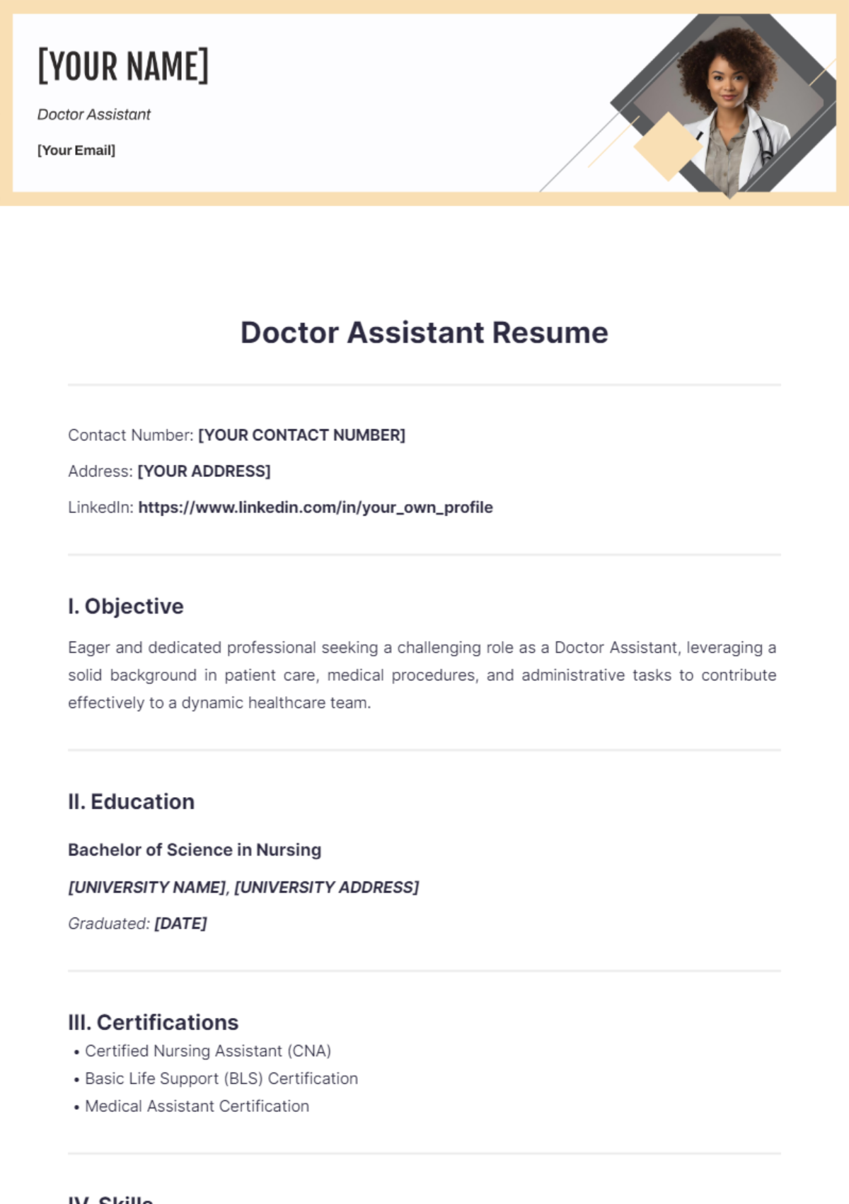 Doctor Assistant Resume - Edit Online & Download