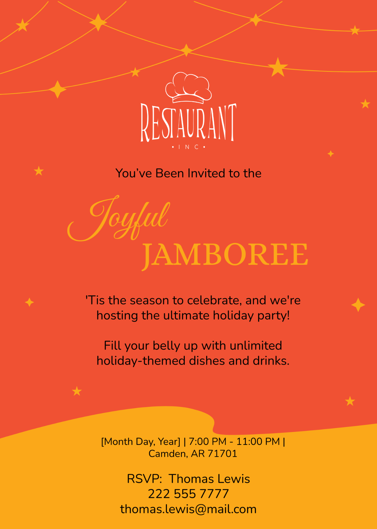 Restaurant Holiday Party Invitation Template - Edit Online & Download