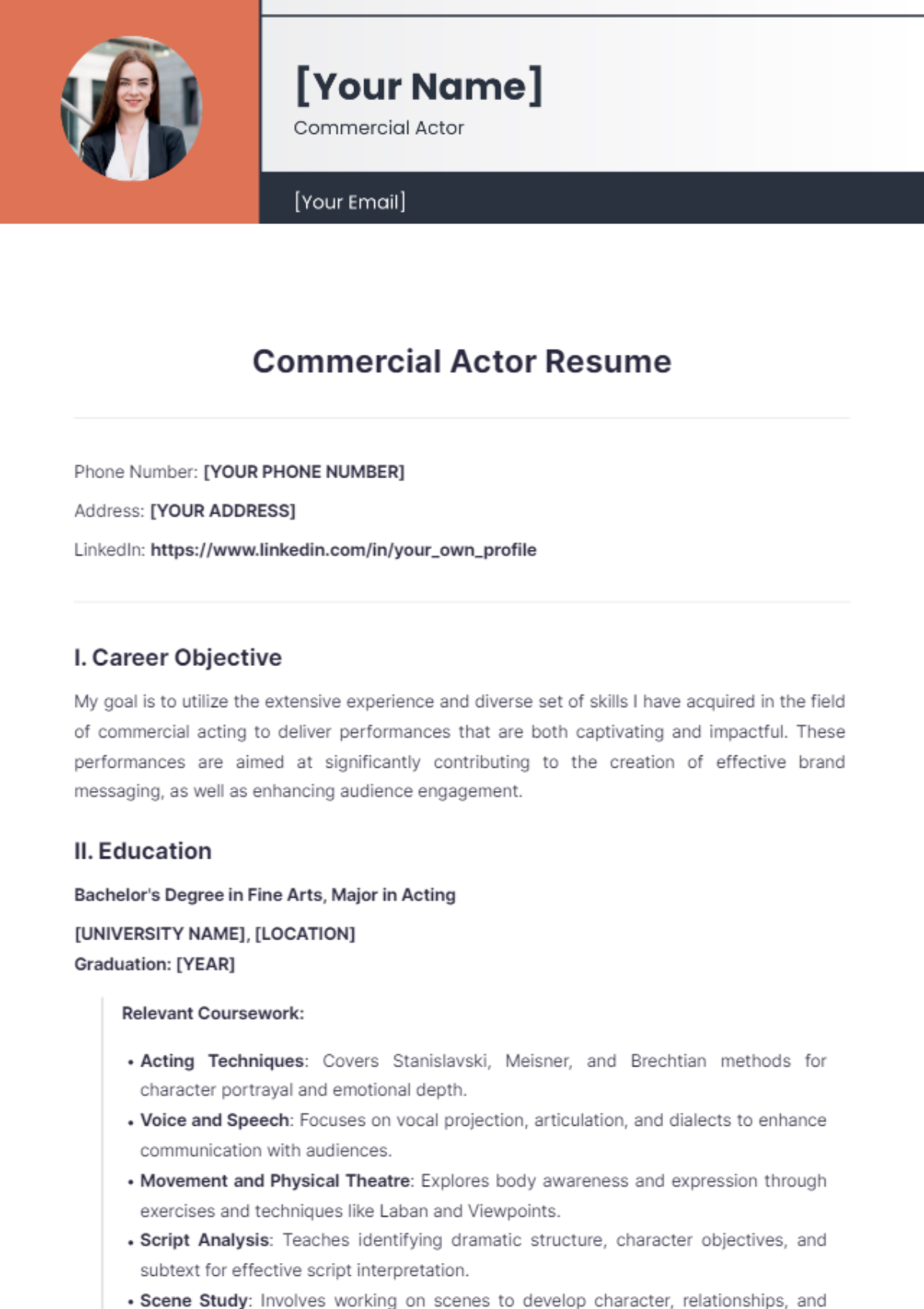 Commercial Actor Resume - Edit Online & Download