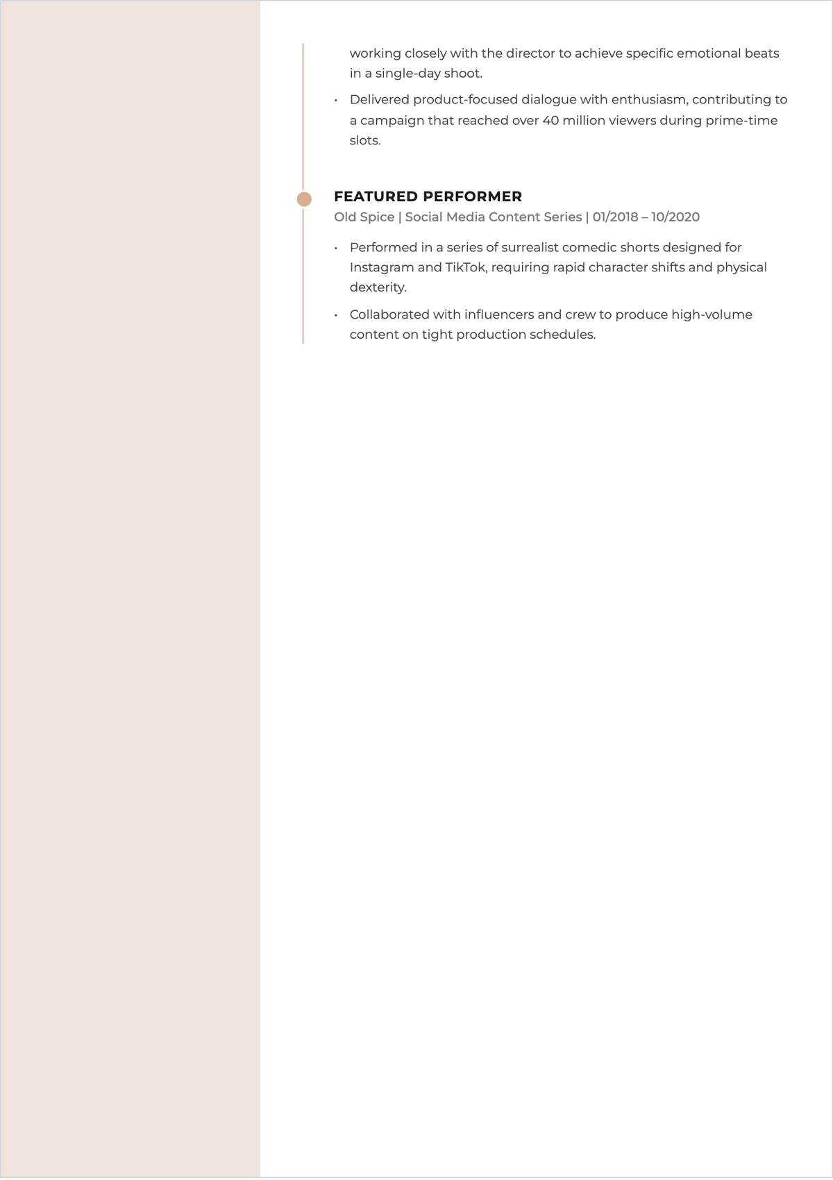 Free Commercial Actor ATS Resume Template, AI Resume Builder