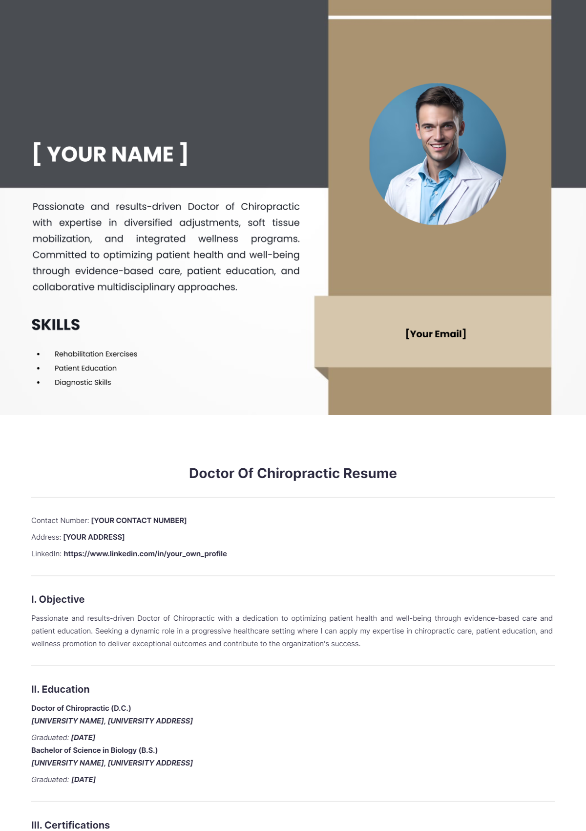 Free Doctor Of Chiropractic Resume Template - Edit Online & Download ...