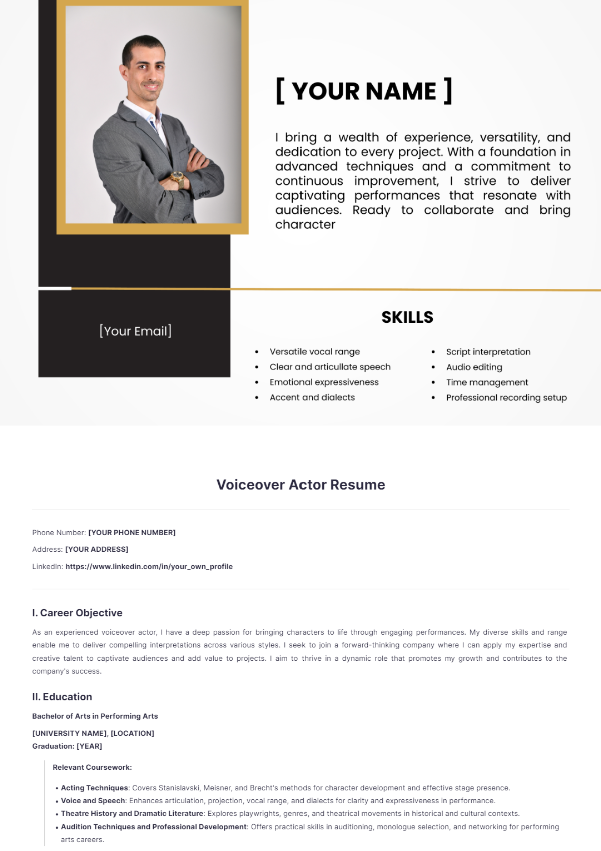 Voiceover Actor Resume - Edit Online & Download