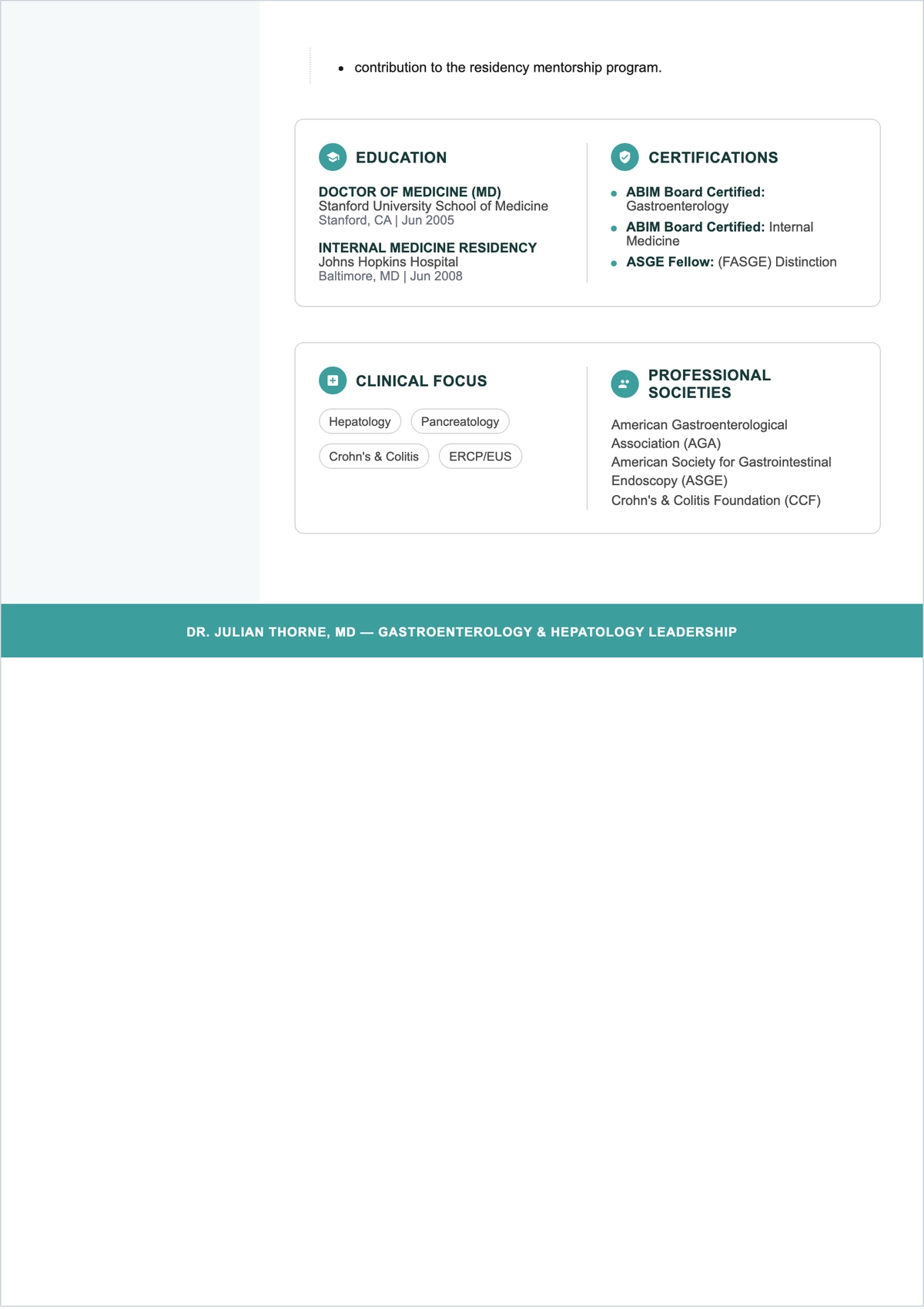 Free Gastrologist Doctor ATS Resume Template, AI Resume Builder