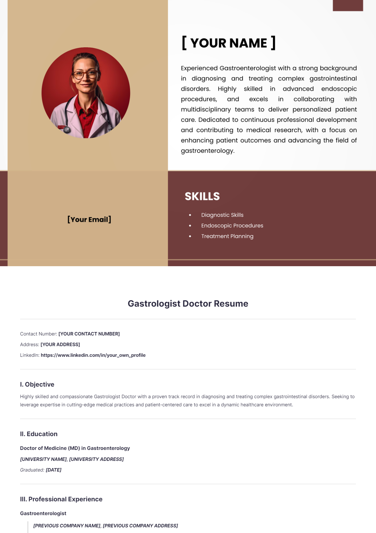 Gastrologist Doctor Resume - Edit Online & Download