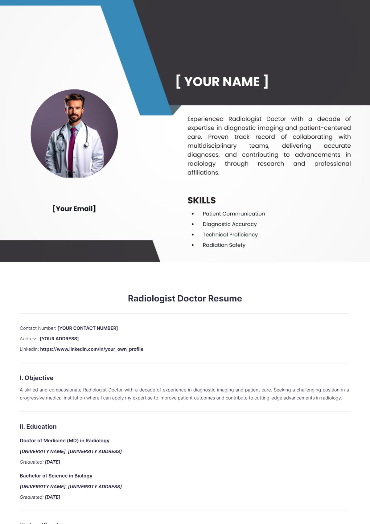 Radiologist Doctor Resume - Edit Online & Download