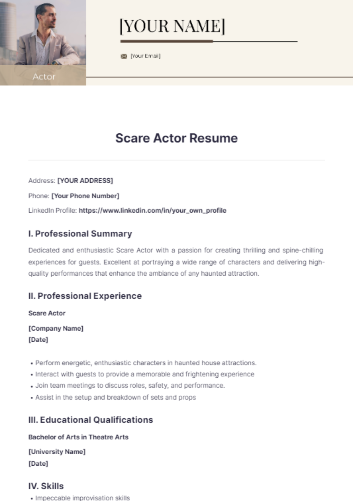 Scare Actor Resume - Edit Online & Download